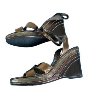 Coach “Renee” metallic leather wedge sandals UPCYCLE